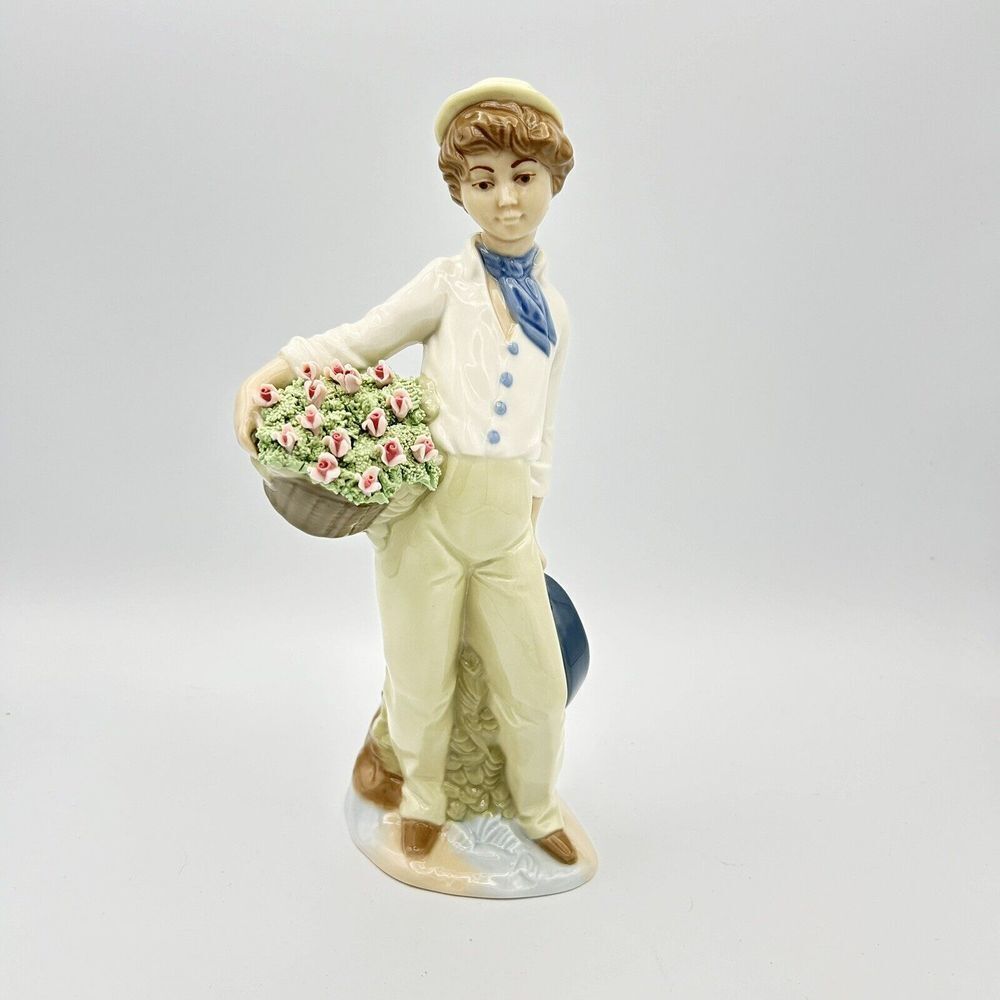 Nadal Spanish Porcelain Figurine 884 Boy With Flowers no chips or cracks